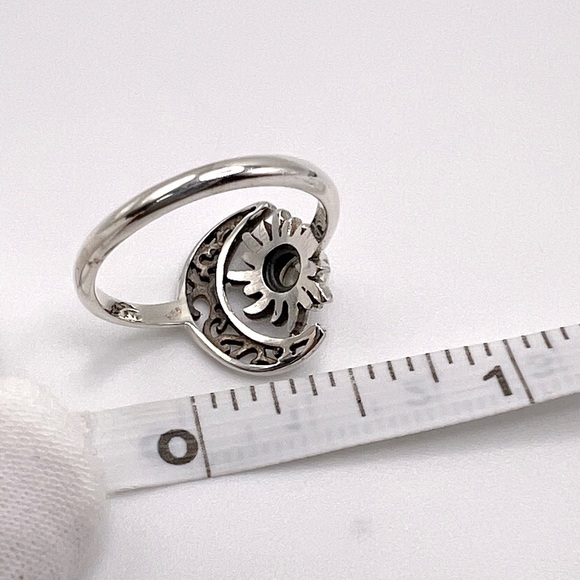 Genuine Rainbow Moonstone .825 Sterling Silver Filigree Crescent Moon & Sun Ring - Picture 17 of 17